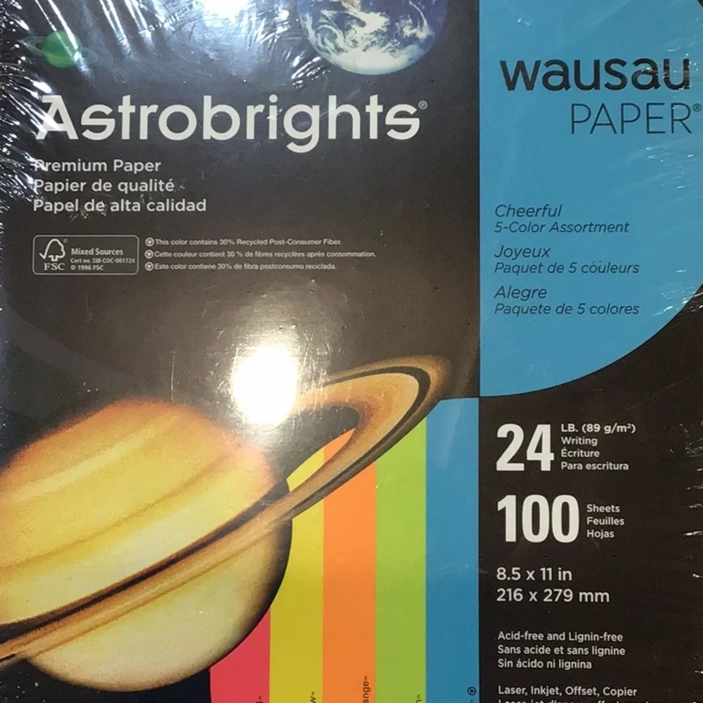 NWT! Astrobrights premium 24# paper in colors shown.